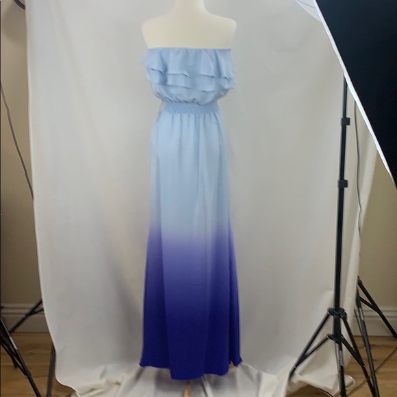 JAYGODFREY 💯% Silk Off-Shoulder Maxi, Lapis Blue Ombré, Size 10, NWT - Picture 2 of 8